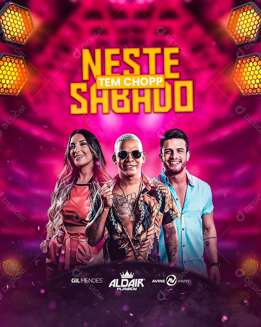 Neste Sábado Tem Chopp Flyer Gil Mendes Aldair Playboy Ávine Vinny Social Media PSD Editável