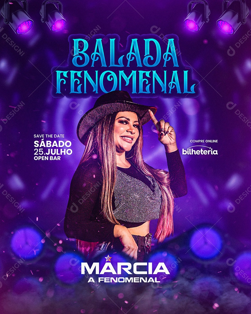 Balada Fenomenal Flyer Marcia A Fenomenal Social Media PSD Editável