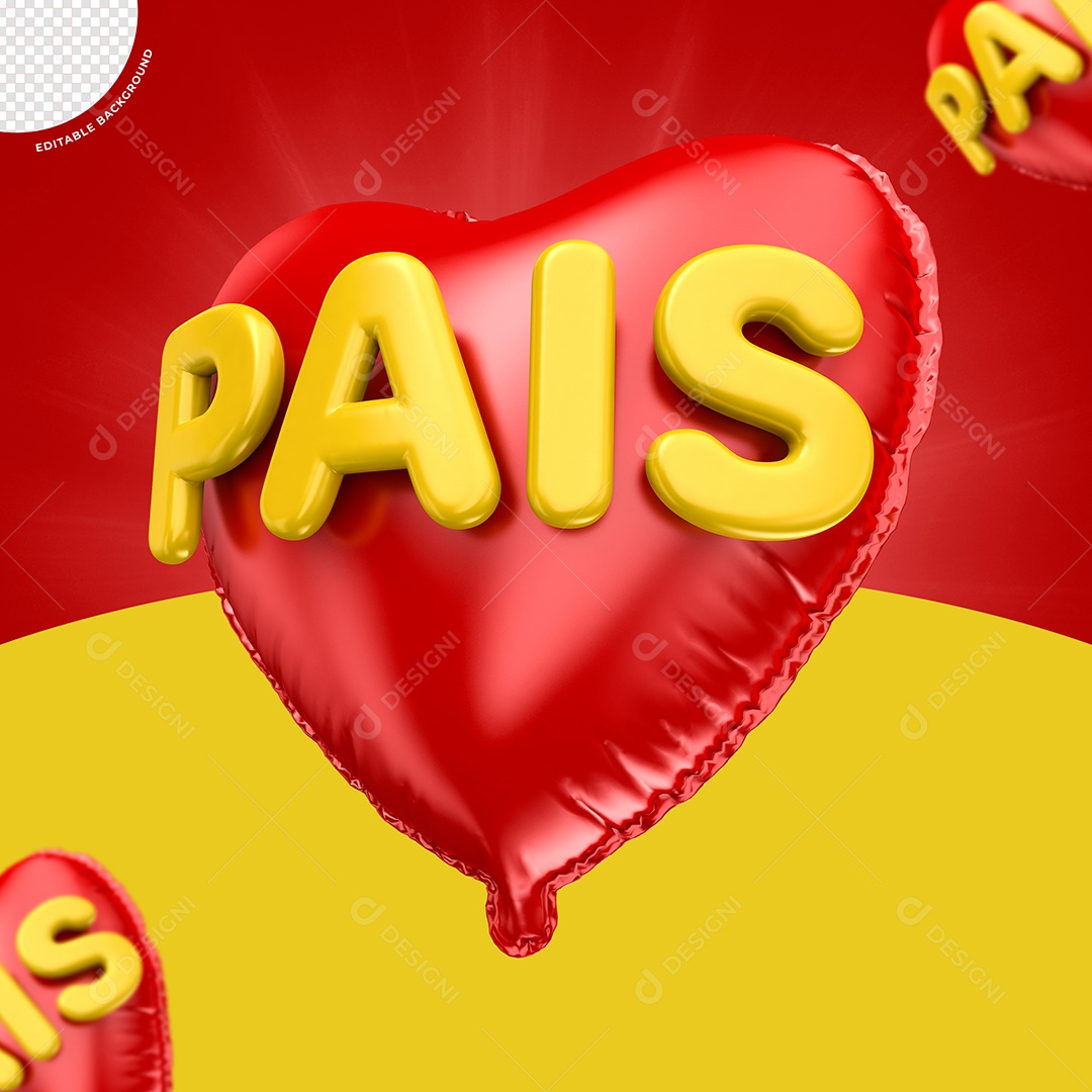 Elemento 3D Balão De Coração Vermelho Pais Para Composição PSD