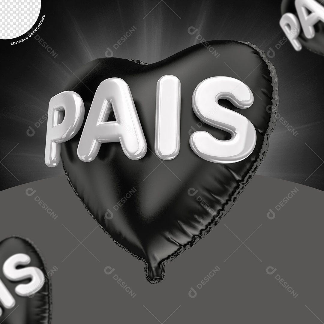 Elemento 3D Balão De Coração Preto Pais Para Composição PSD