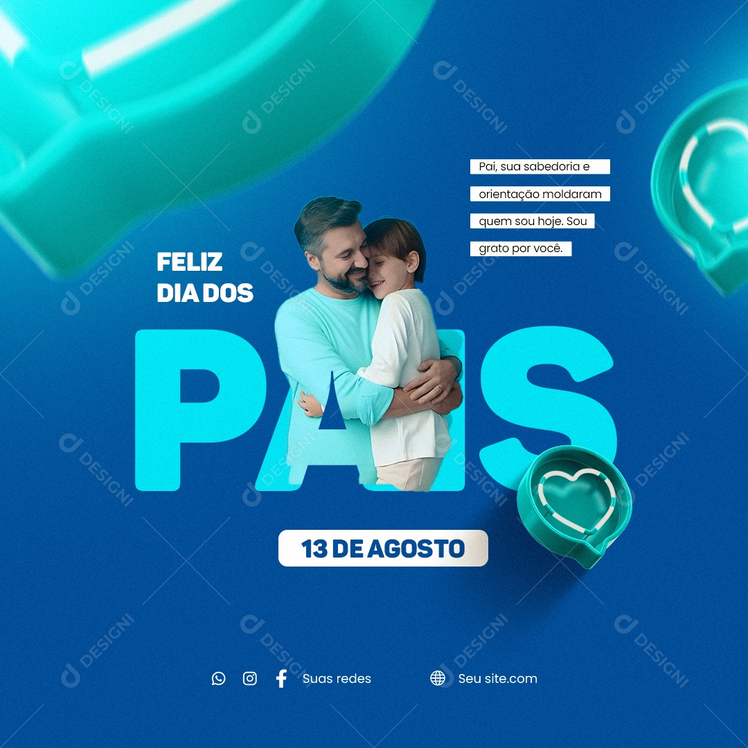 Sou Grato Por Você Feliz Dia Dos Pais 13 De Agosto Social Media PSD Editável