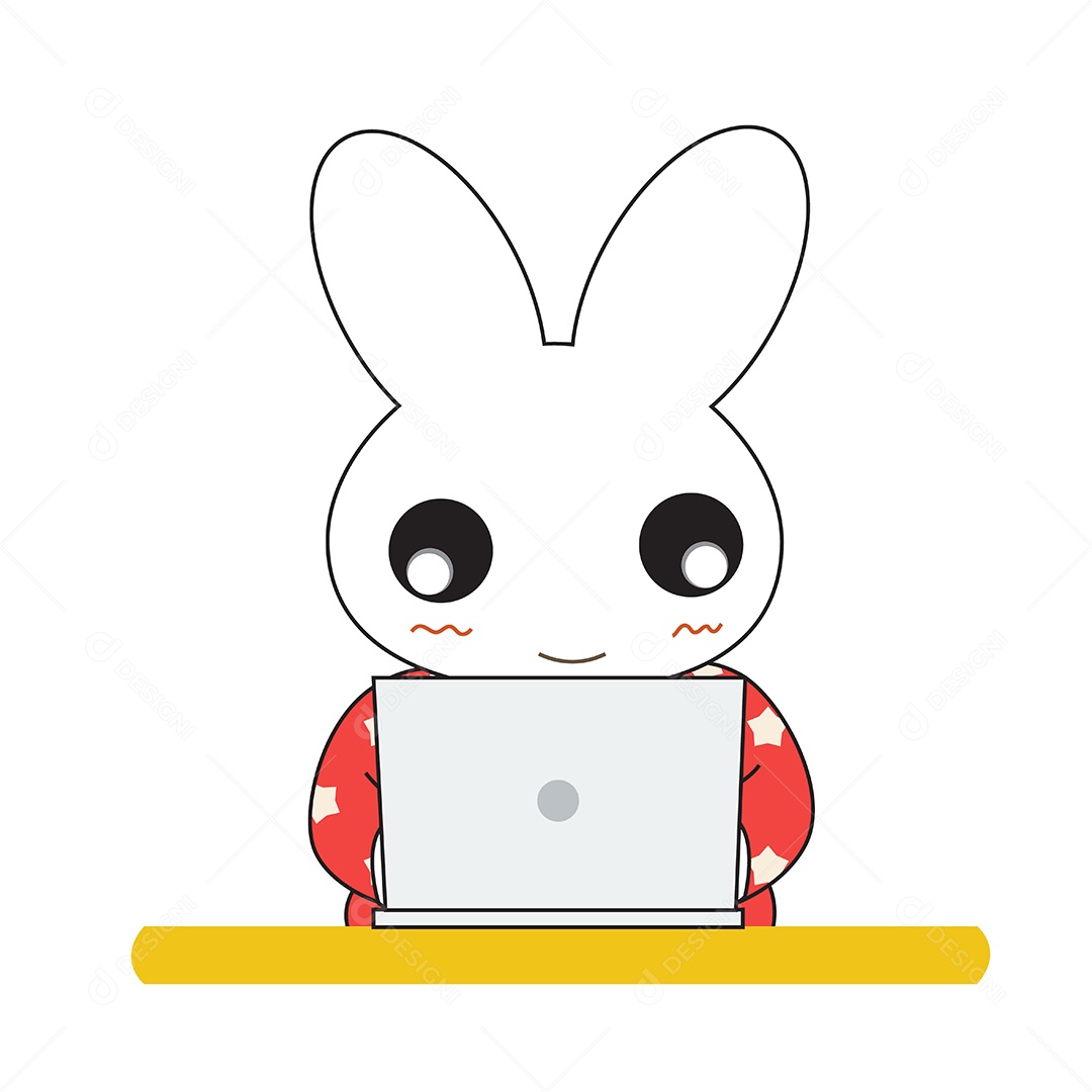 Coelhinha De Vestido Rosa Usando Notebook Ilustração Vetor EPS