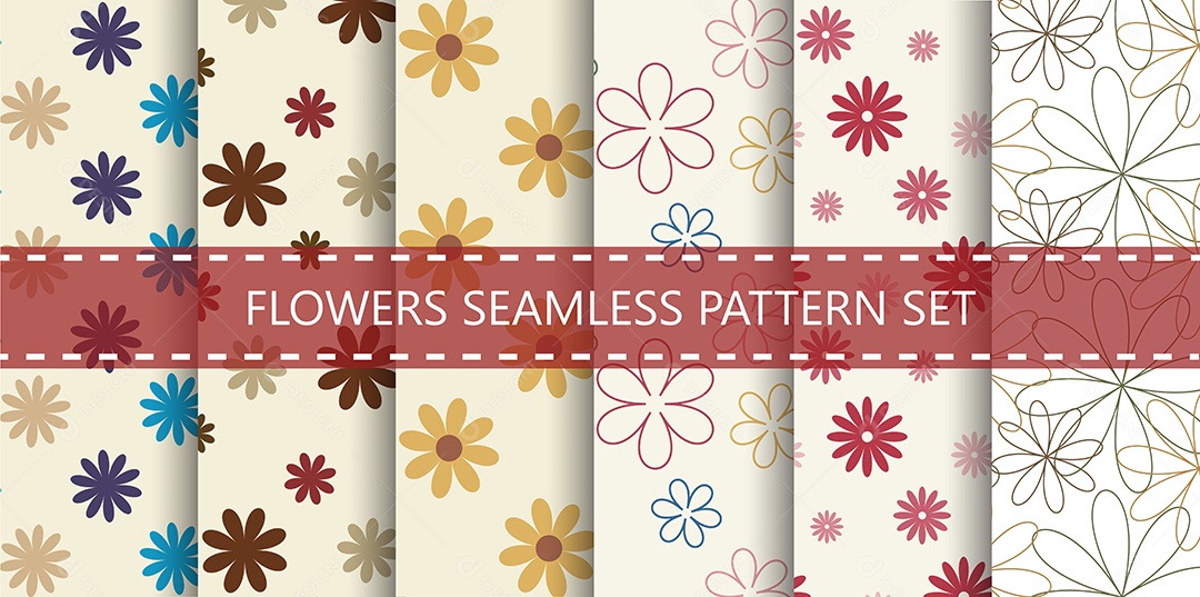 Conjuntos De Padrões De Flores Ilustração Vetor EPS