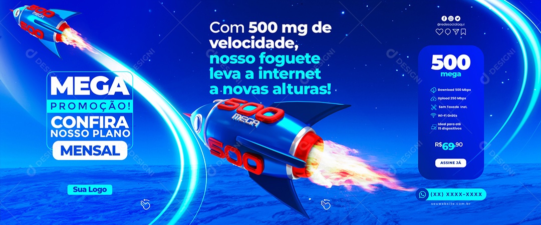 Banner Mega Promoção Com 500 Mg De Velocidade Social Media PSD Editável