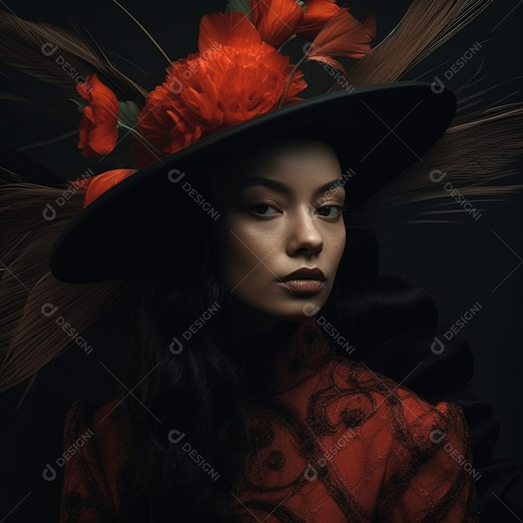 Linda garota jovem com chapéu de flores