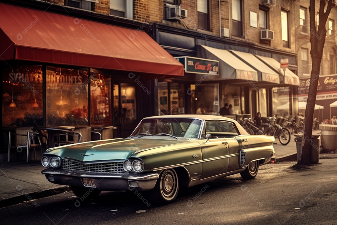 Carro retrô parado na rua