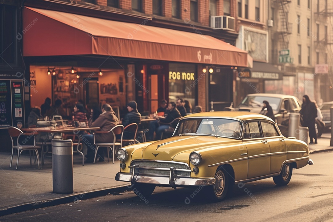 Carro retrô parado na rua