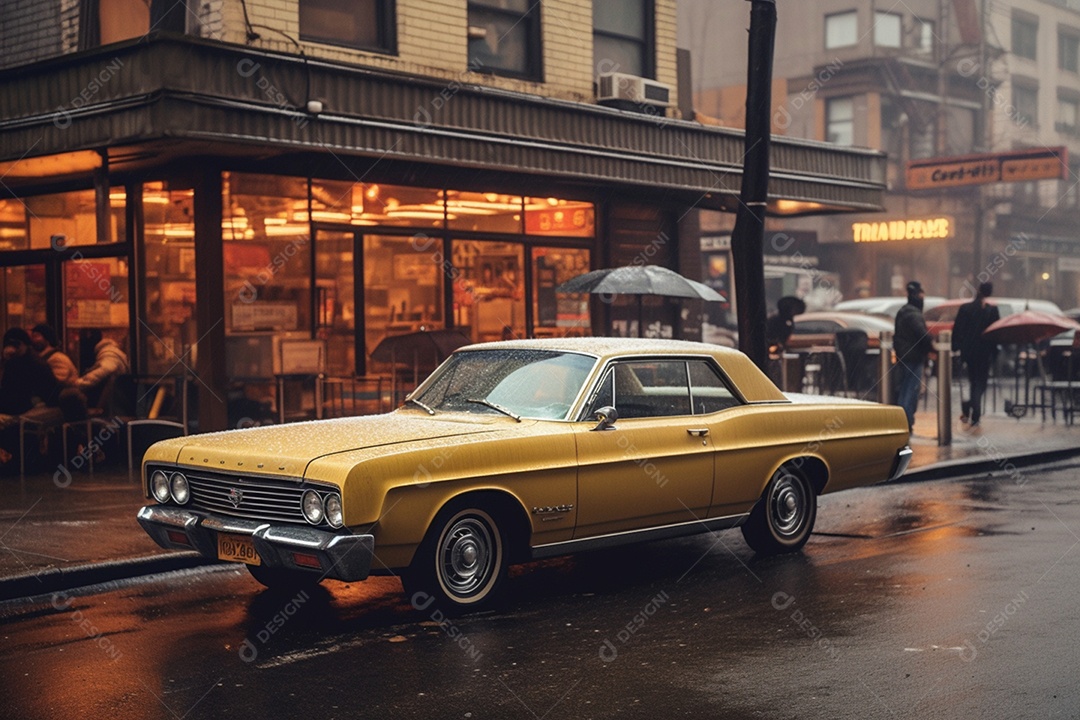 Carro retrô parado na rua