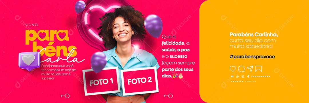 Aniversário Parabéns Carla Carrossel Social Media PSD Editável
