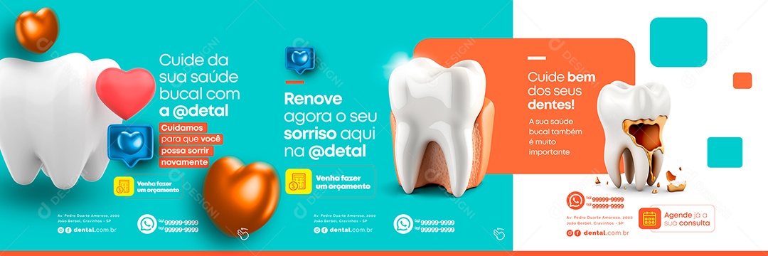 Dentista Cuide Da Sua Saúde Bucal Carrossel Social Media PSD Editável