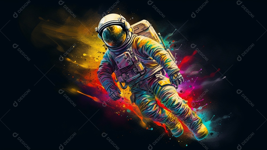 Astronauta no espaço colorido