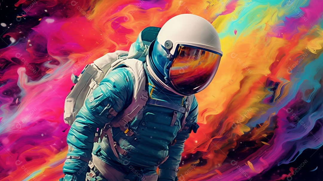 Astronauta no espaço colorido