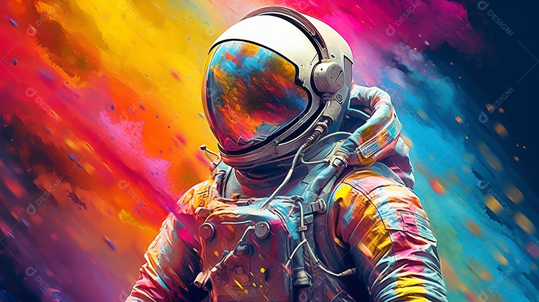 Astronauta no espaço colorido