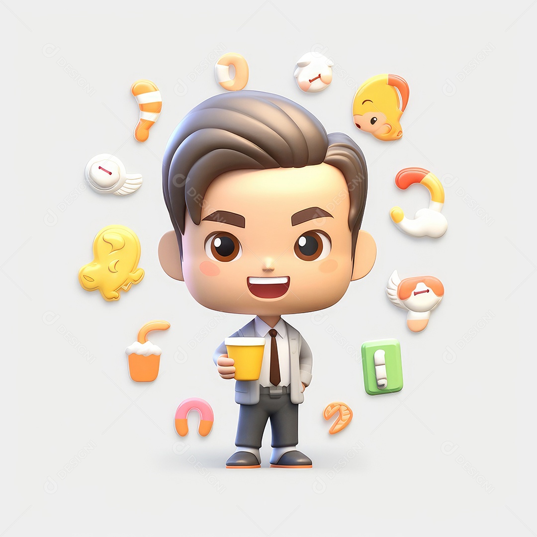 Irresistivelmente encantador. Empresário de personagem fofo vencendo.