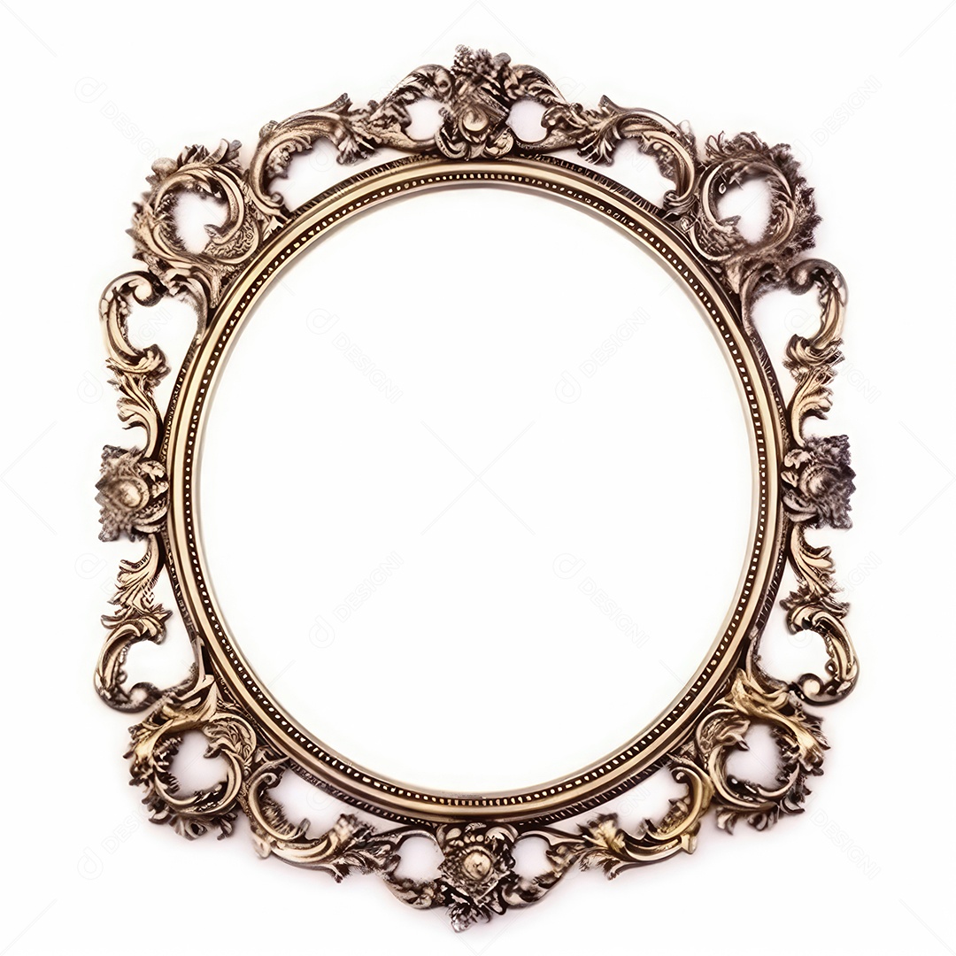 Moldura dourada antiga isolada no fundo branco. para impressão, site, cartaz, banner, logotipo, celebração.