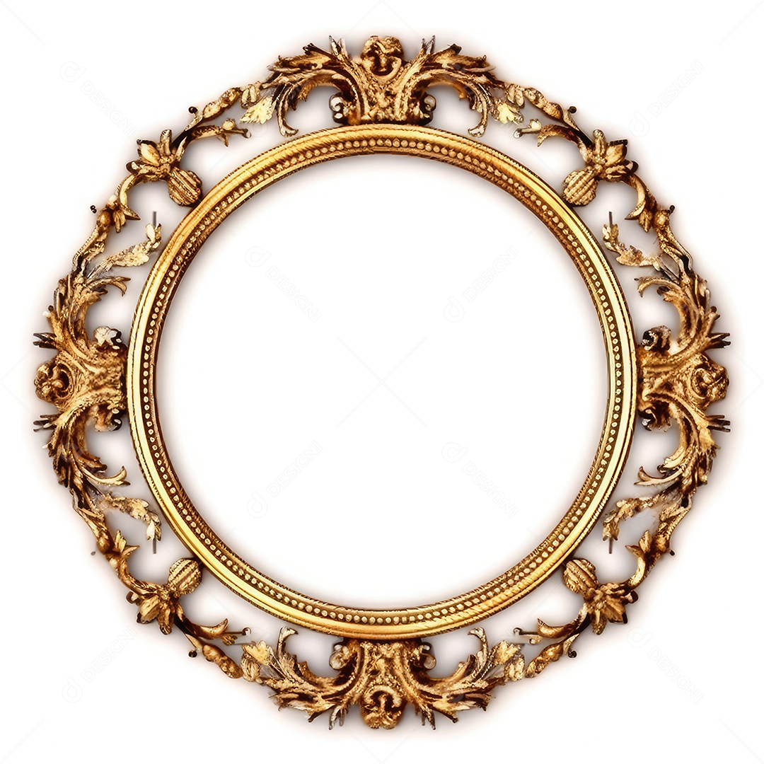 Moldura dourada antiga isolada no fundo branco. para impressão, site, cartaz, banner, logotipo, celebração.