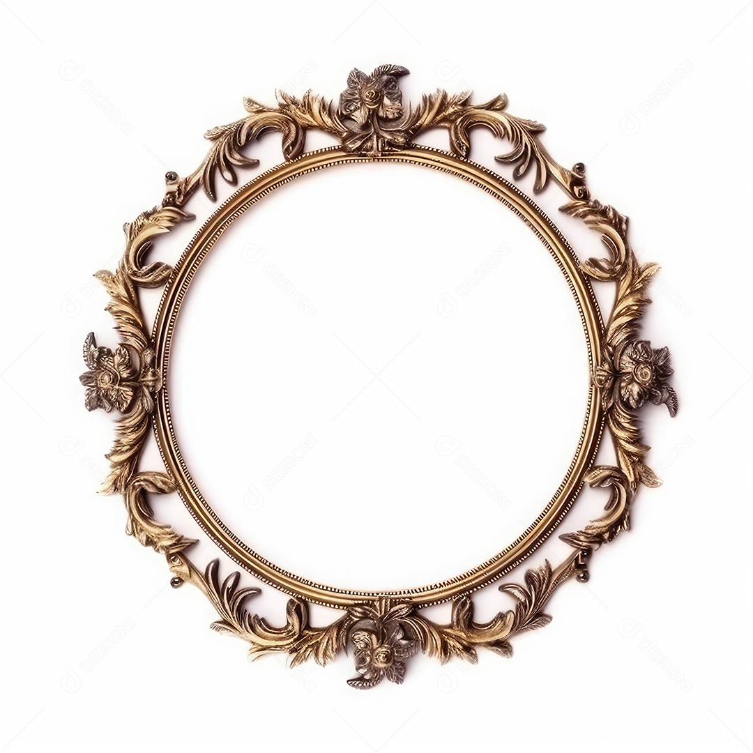 Moldura dourada antiga isolada no fundo branco. para impressão, site, cartaz, banner, logotipo, celebração.