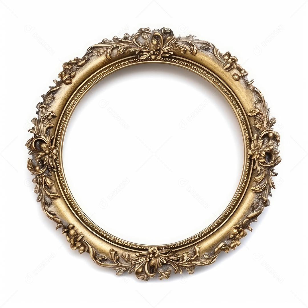 Moldura dourada antiga isolada no fundo branco. para impressão, site, cartaz, banner, logotipo, celebração.