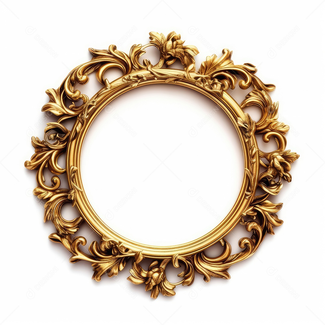 Moldura dourada antiga isolada no fundo branco. para impressão, site, cartaz, banner, logotipo, celebração.