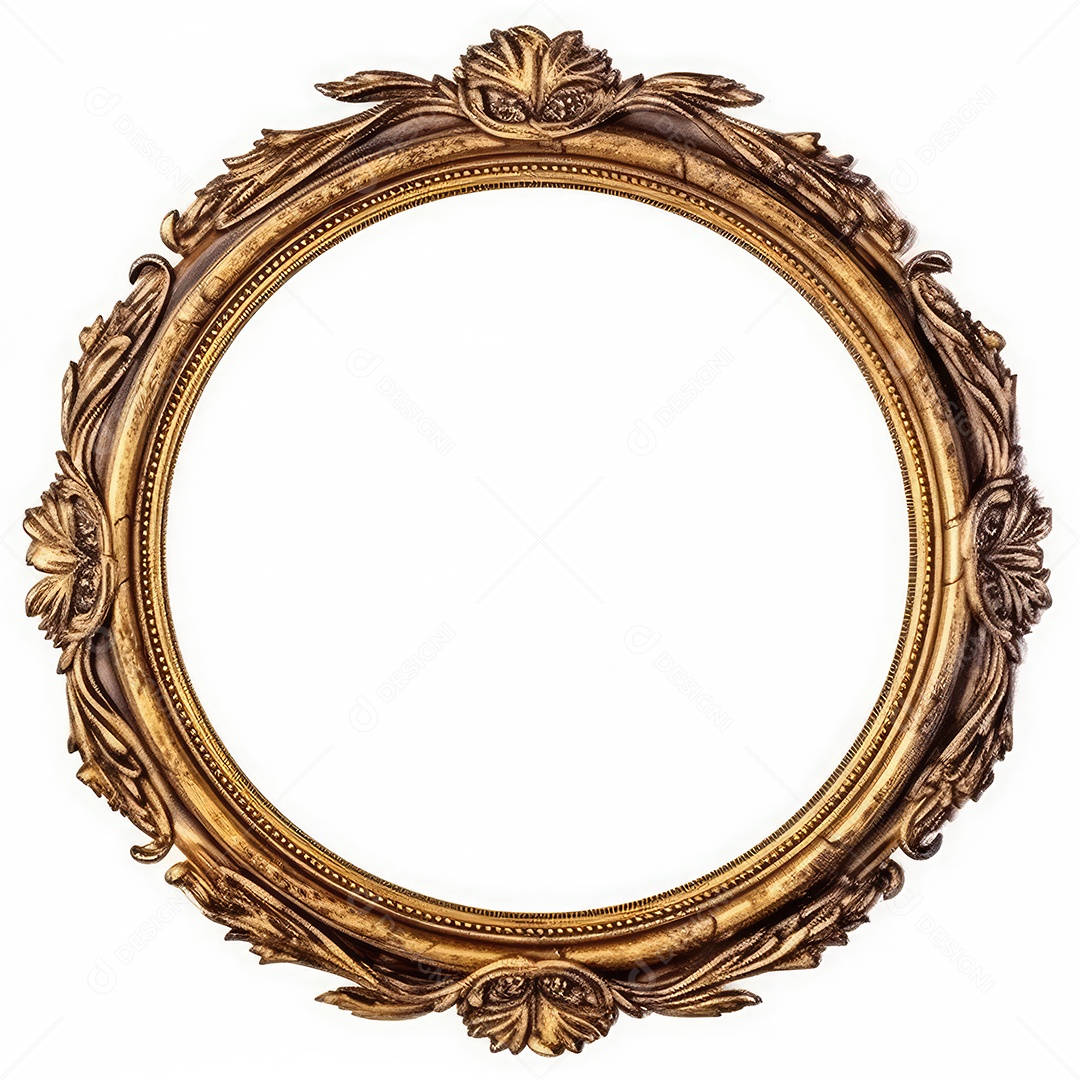 Moldura dourada antiga isolada no fundo branco. para impressão, site, cartaz, banner, logotipo, celebração.