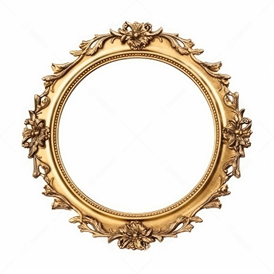 Moldura dourada antiga isolada no fundo branco. para impressão, site, cartaz, banner, logotipo, celebração.