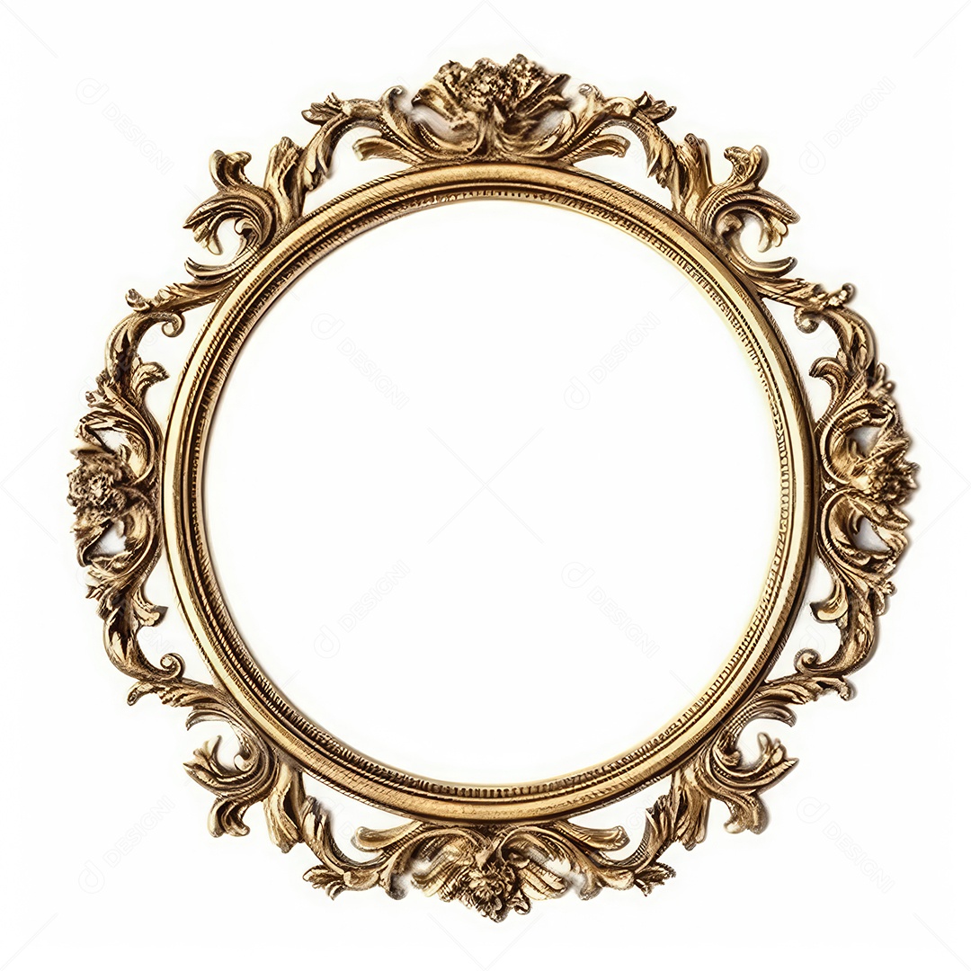 Moldura dourada antiga isolada no fundo branco. para impressão, site, cartaz, banner, logotipo, celebração.