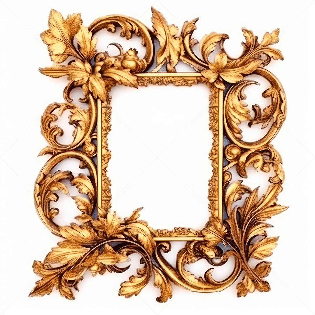 Moldura dourada antiga isolada no fundo branco. para impressão, site, cartaz, banner, logotipo, celebração.