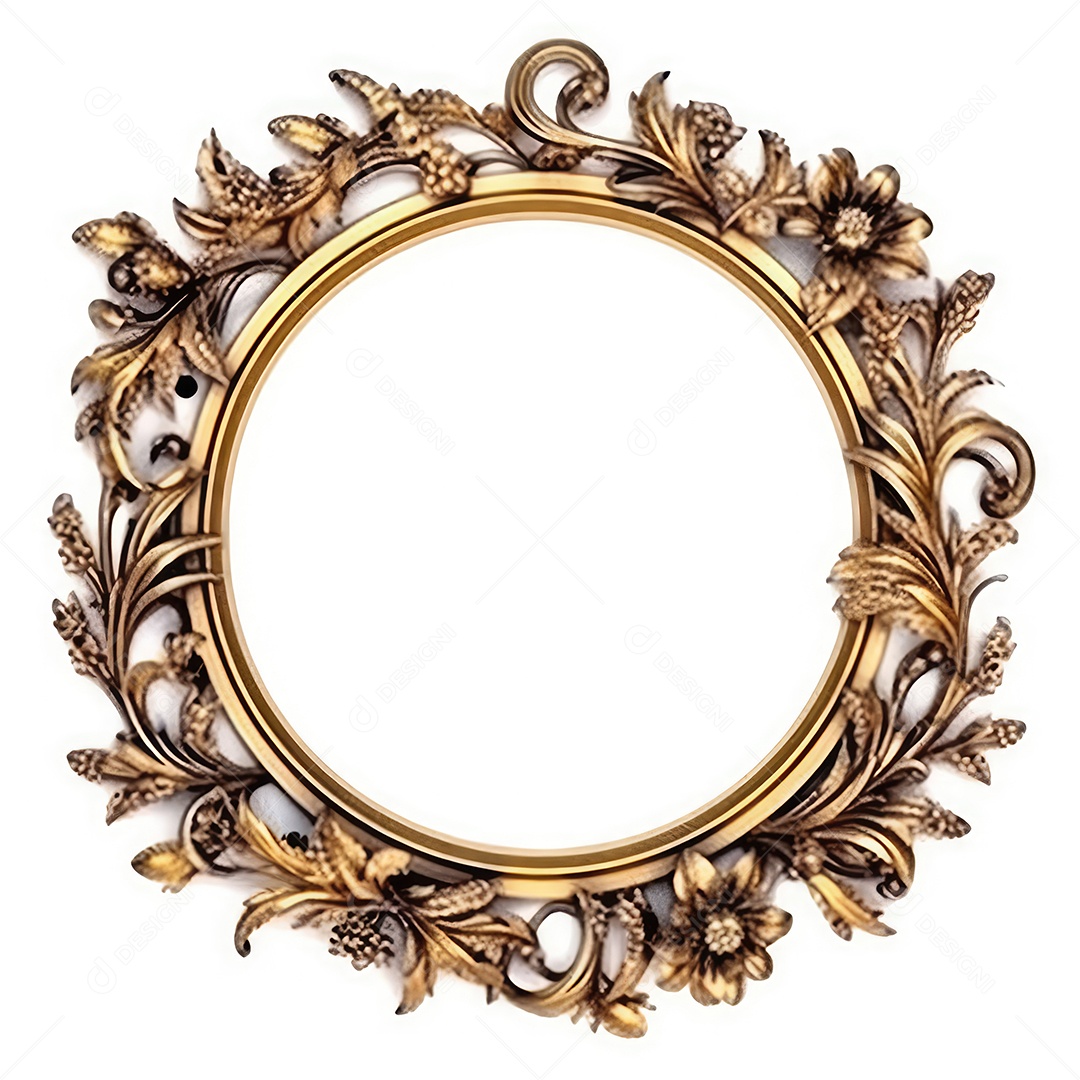 Moldura dourada antiga isolada no fundo branco. para impressão, site, cartaz, banner, logotipo, celebração.