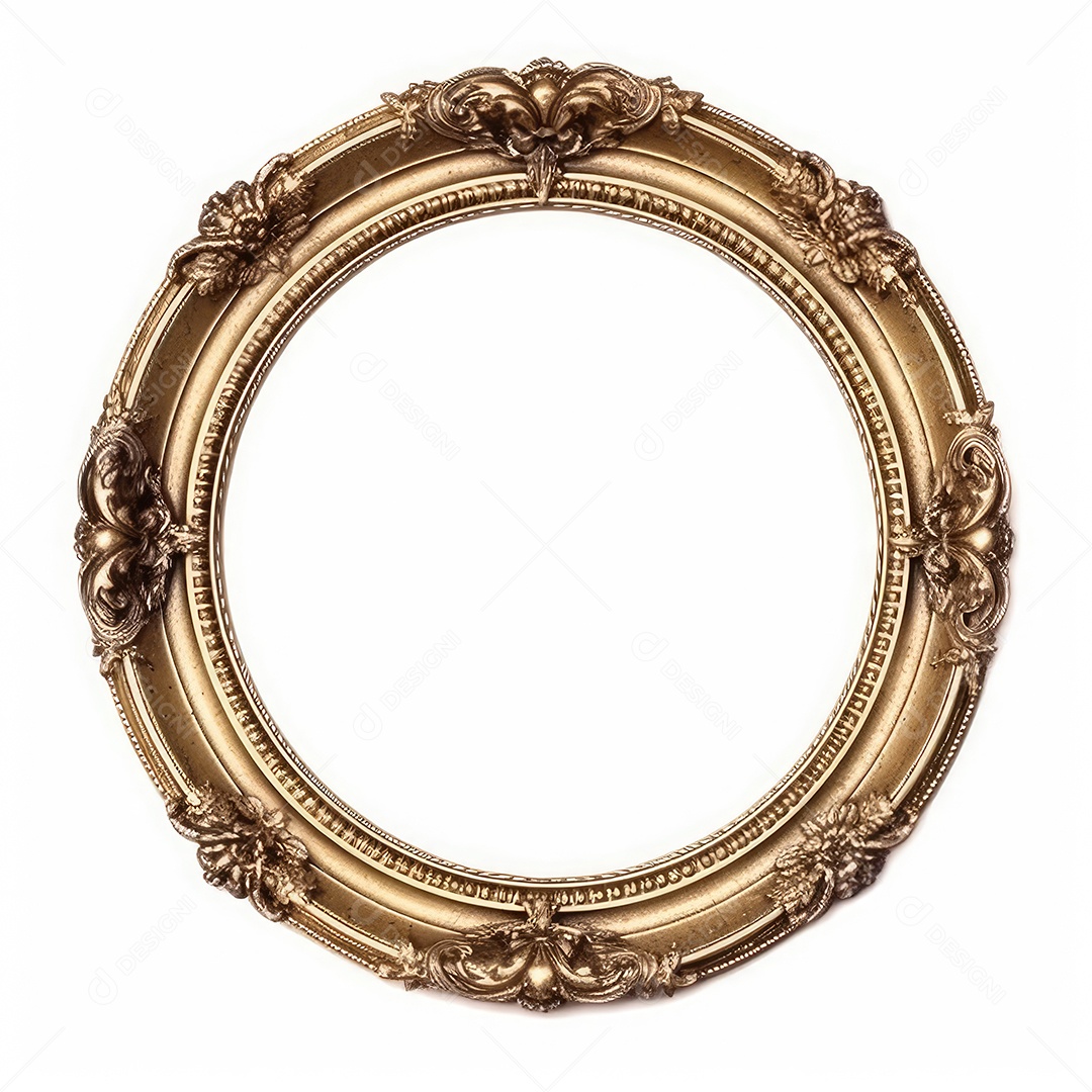 Moldura dourada antiga isolada no fundo branco. para impressão, site, cartaz, banner, logotipo, celebração.