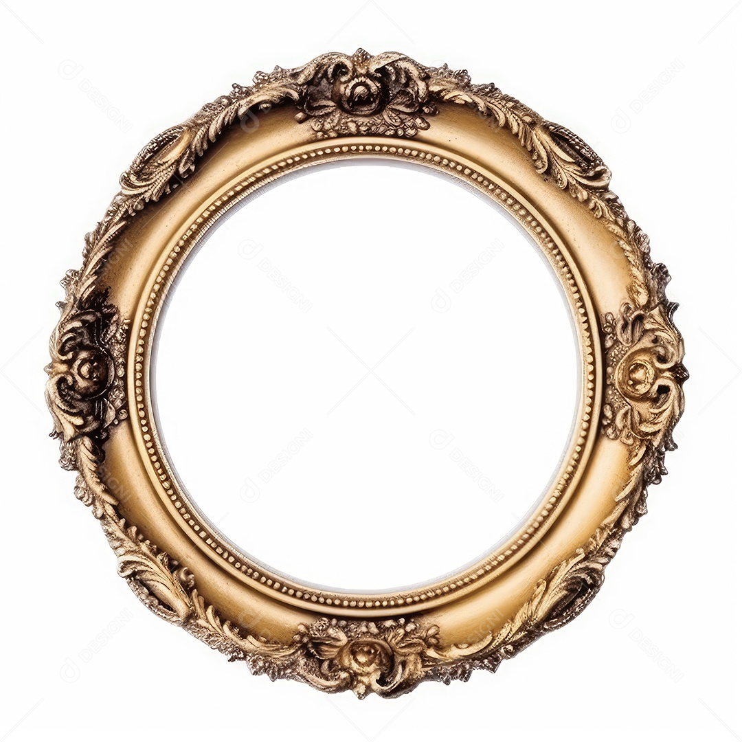 Moldura dourada antiga isolada no fundo branco. para impressão, site, cartaz, banner, logotipo, celebração.