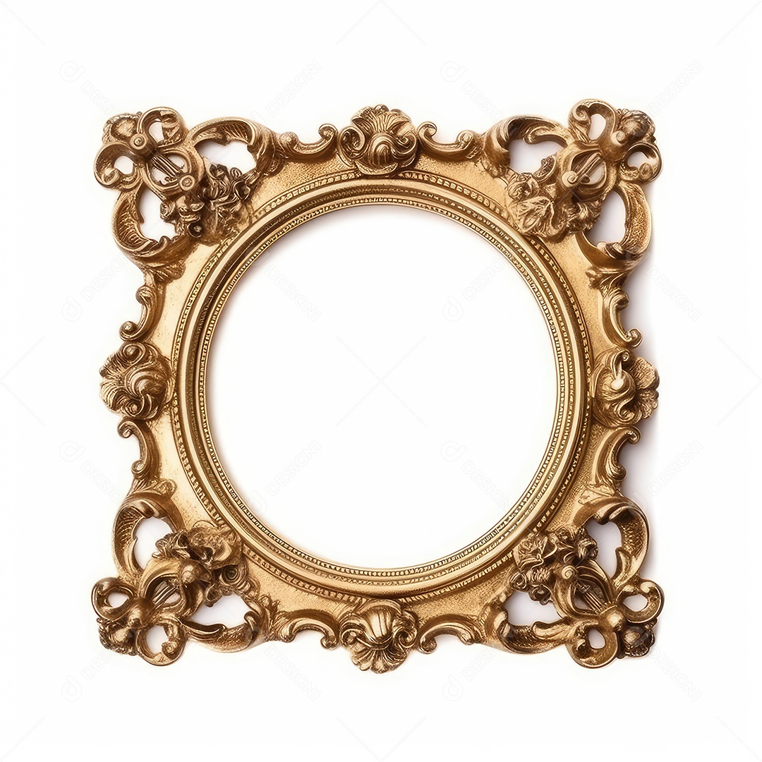 Moldura dourada antiga isolada no fundo branco. para impressão, site, cartaz, banner, logotipo, celebração.