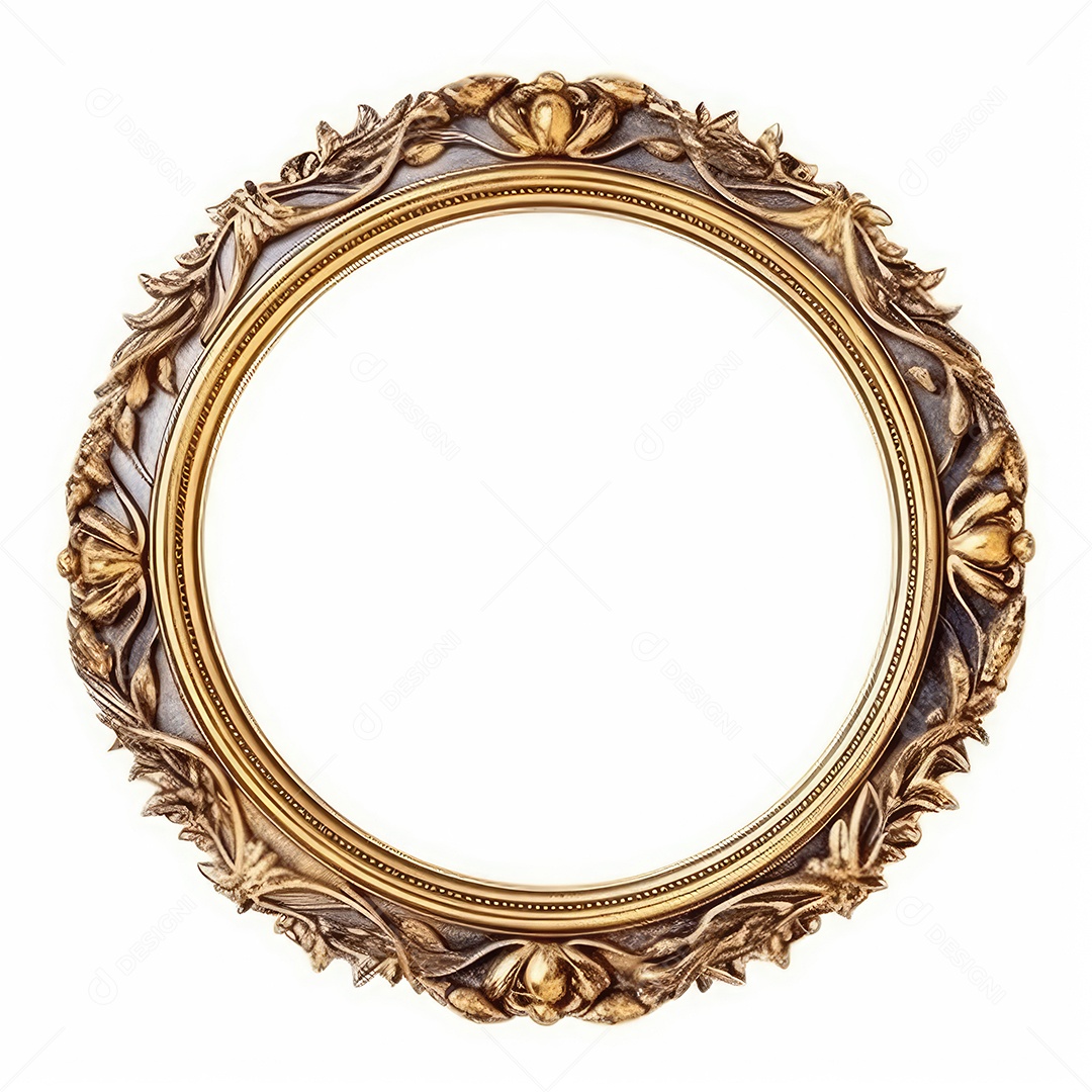 Moldura dourada antiga isolada no fundo branco. para impressão, site, cartaz, banner, logotipo, celebração.