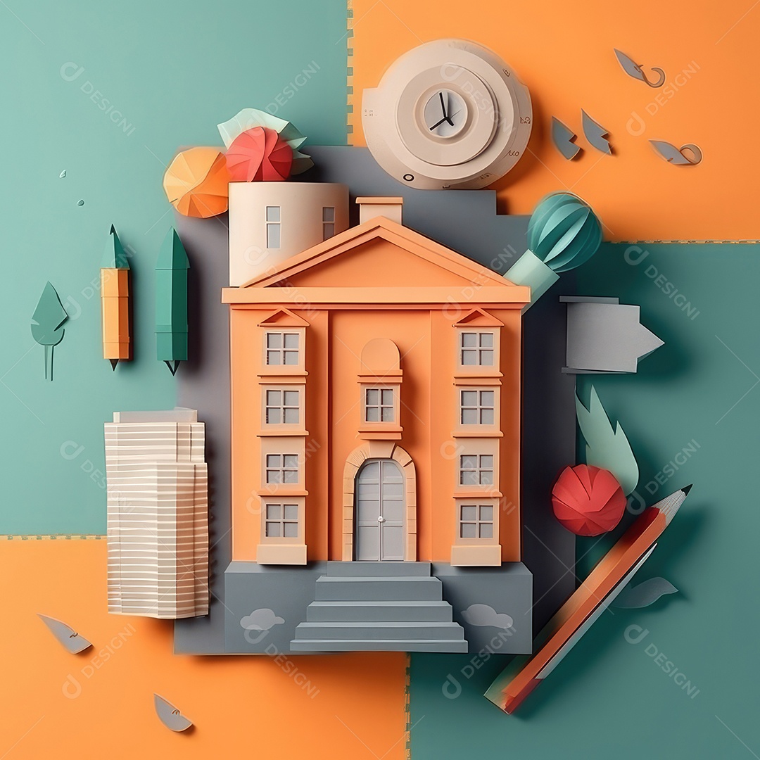 Aventura de aprendizagem elaborada, arte moderna e bonita com corte de papel 3D para volta às aulas. para impressão, site, cartaz, banner, logotipo, celebração.