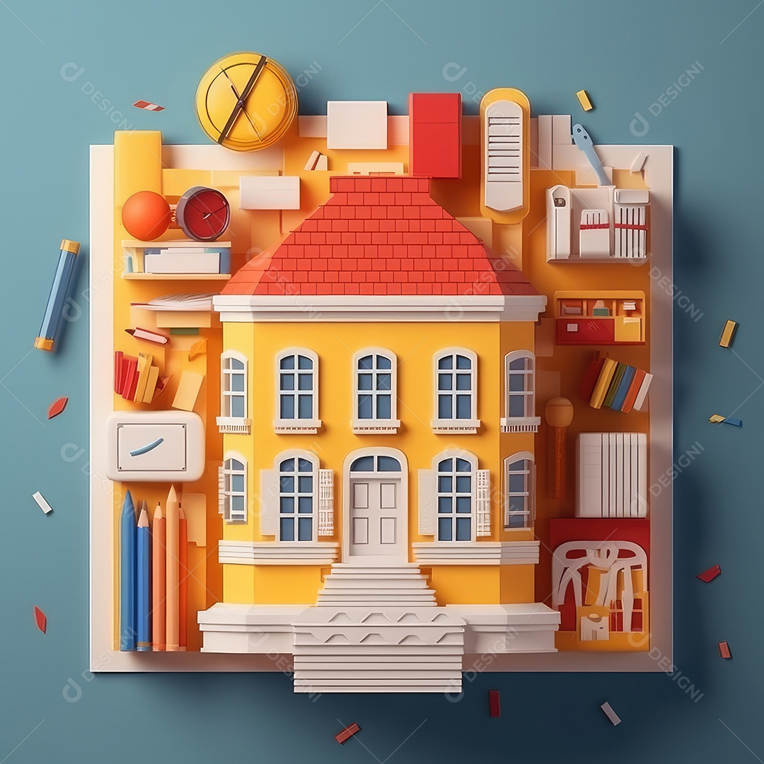 Aventura de aprendizagem elaborada, arte moderna e bonita com corte de papel 3D para volta às aulas. para impressão, site, cartaz, banner, logotipo, celebração.