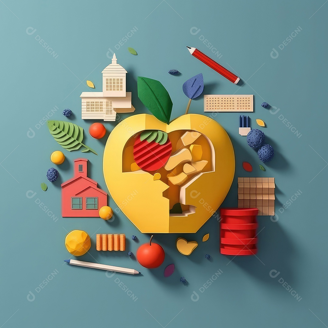 Aventura de aprendizagem elaborada, arte moderna e bonita com corte de papel 3D para volta às aulas. para impressão, site, cartaz, banner, logotipo, celebração.