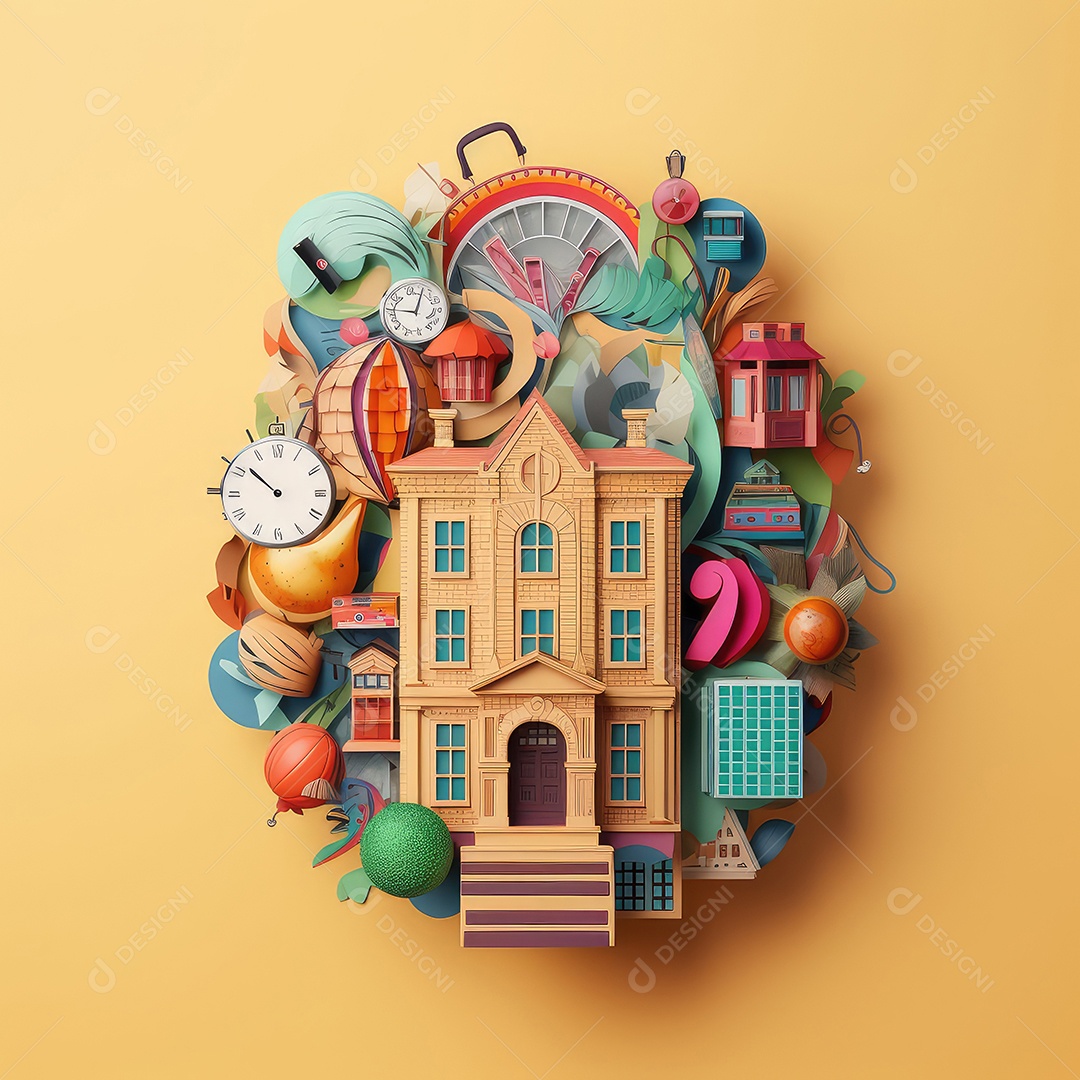 Aventura de aprendizagem elaborada, arte moderna e bonita com corte de papel 3D para volta às aulas. para impressão, site, cartaz, banner, logotipo, celebração.