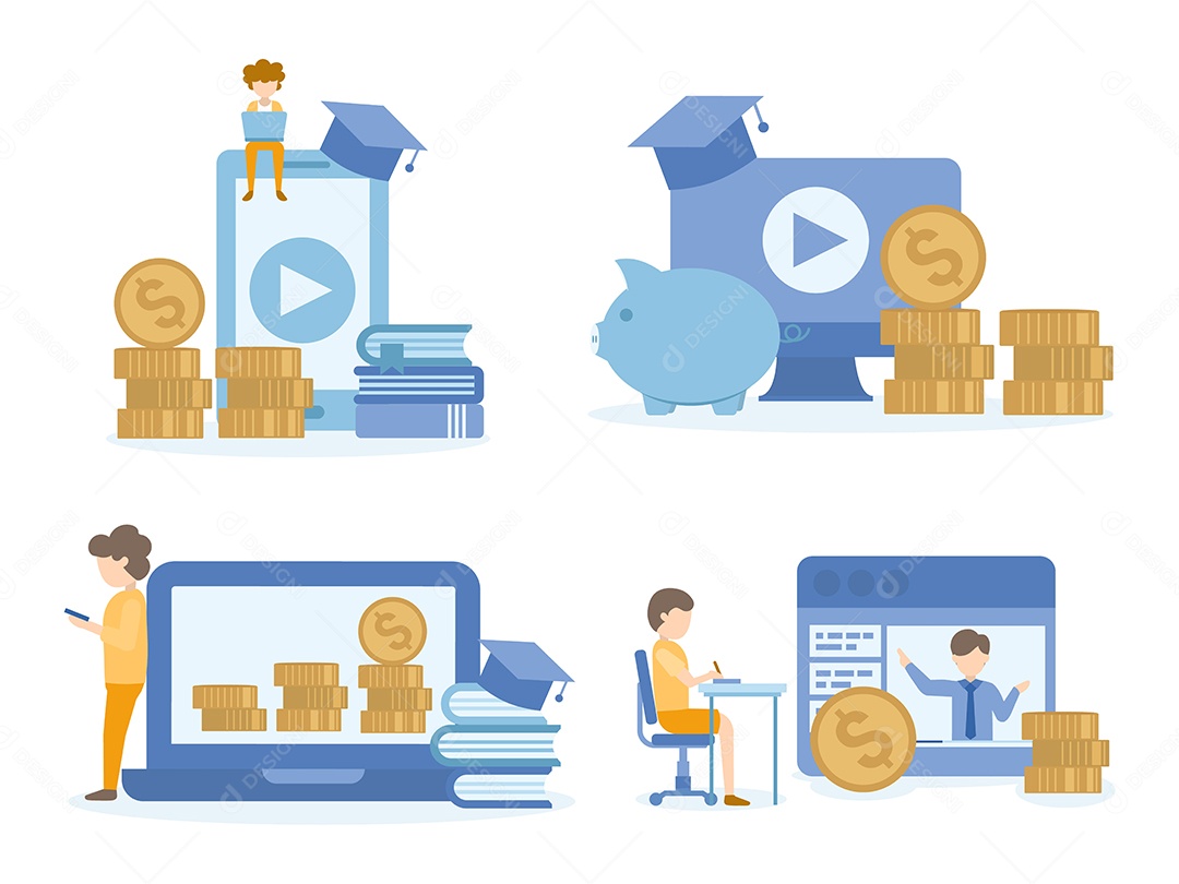 ;Curso Online De Investimentos Ilustração Vetor EPS