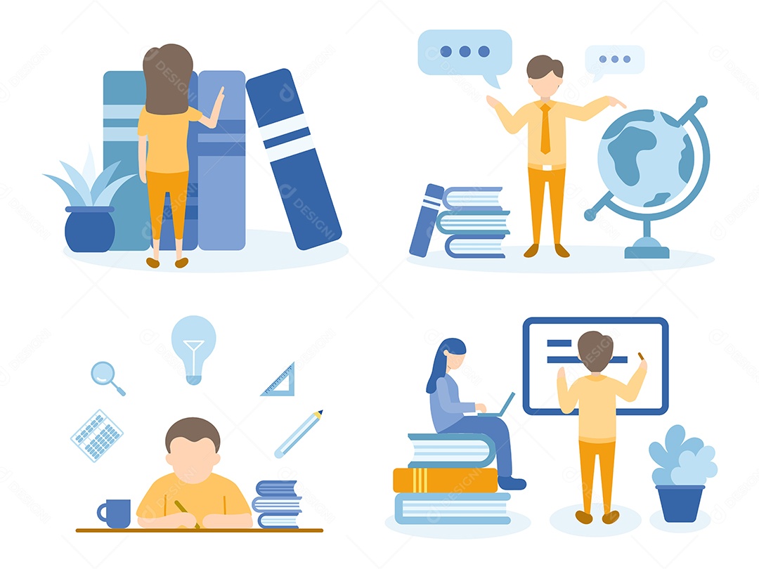 Aluno Fazendo Lição De Casa Ilustração Vetor EPS