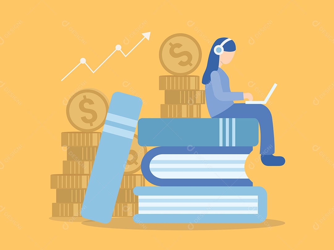 Mulher Assistindo Curso Online Ilustração Vetor EPS