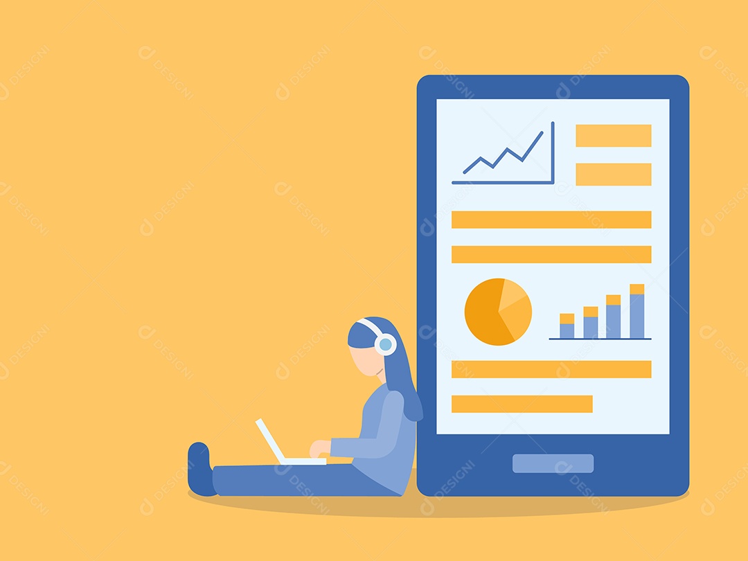 Mulher Assistindo Curso Online Ilustração Vetor EPS