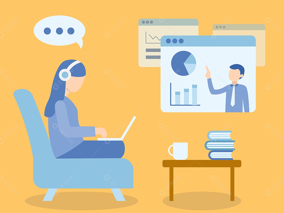Mulher Assistindo Curso Online Ilustração Vetor EPS