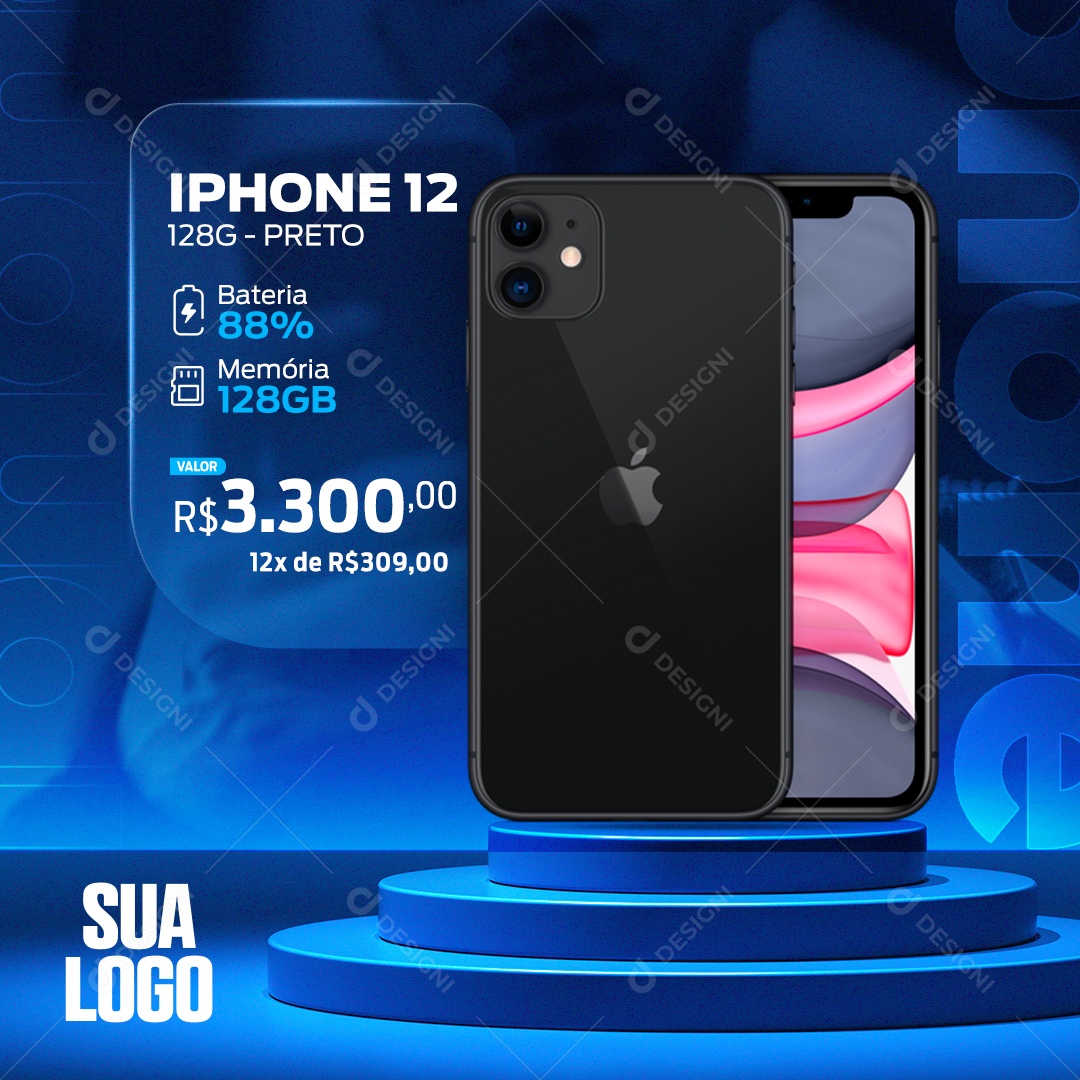 Social Media Celular Iphone 12 Preto PSD Editável