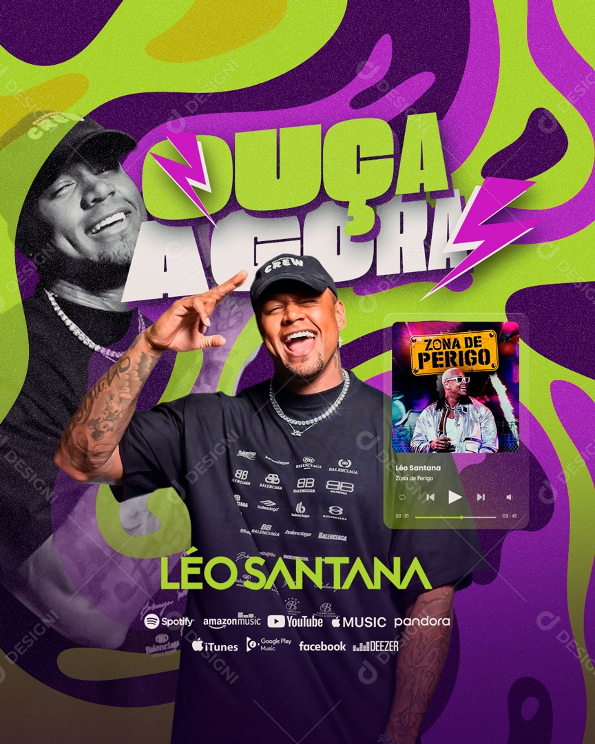 Social Media Flyer Feed Ouça Agora Léo Santana PSD Editável