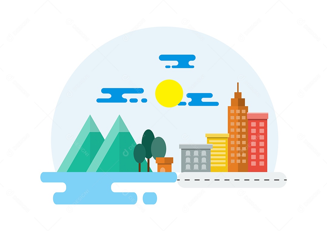 Ilustração Campo e Cidade Paisagem Vetor EPS