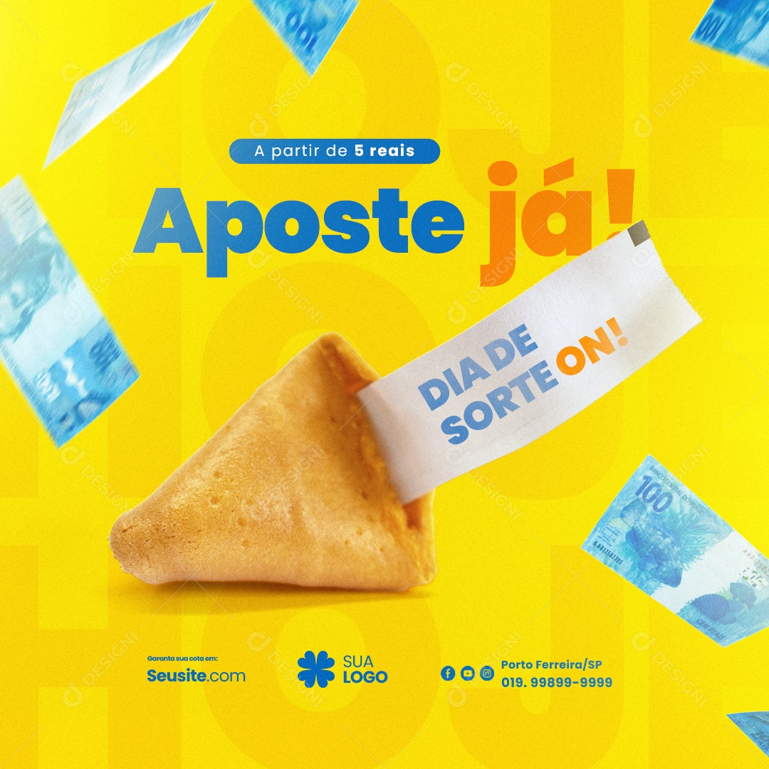 Lotérica A Partir De 5 Reais Aposte Já Dia De Sorte On Social Media PSD Editável