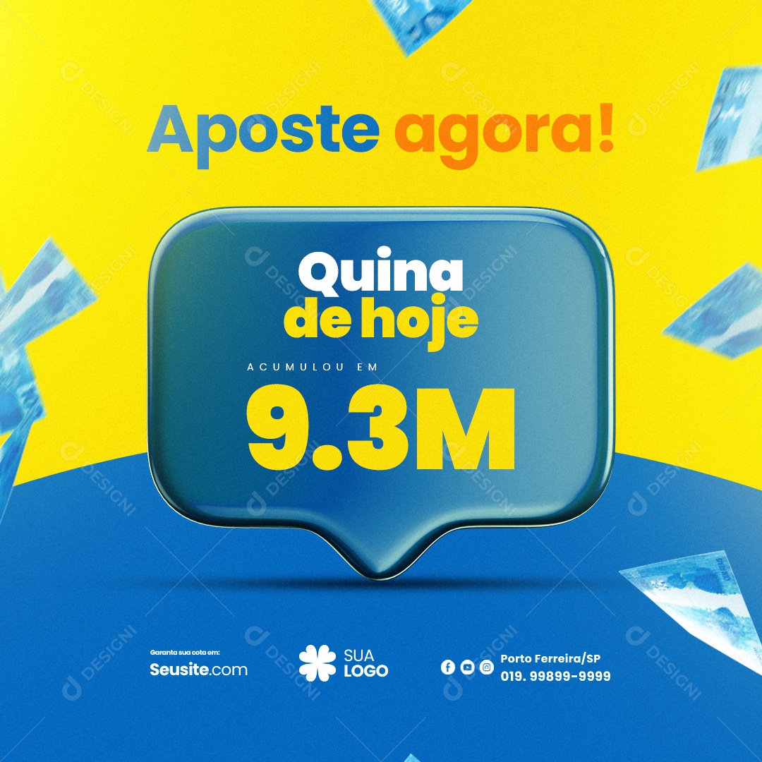 Lotérica Aposte Agora Quina De Hoje Acumulou Em 9.3M Social Media PSD Editável