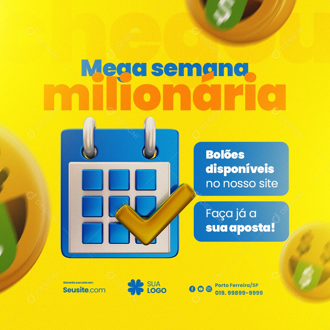 Lotérica Mega Semana Milionária Bolões Disponíveis No Nosso Site Social Media PSD Editável