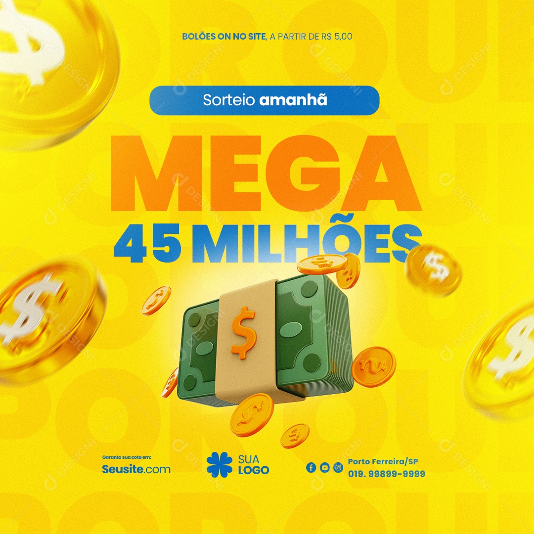 Lotérica Sorteio Amanhã Mega 45 Milhões Social Media PSD Editável