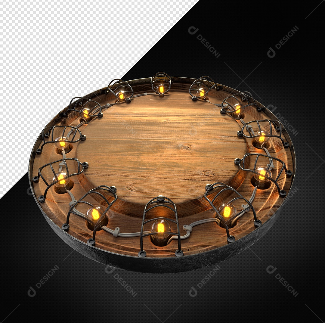 Painel De Madeira Redondo Com Led Elemento 3D PSD