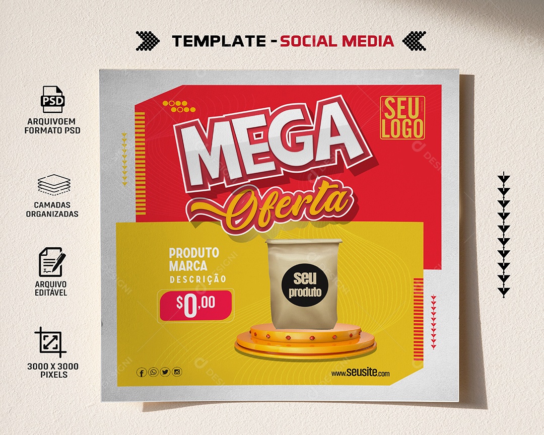 Mega Oferta Social Media 3D Composição PSD